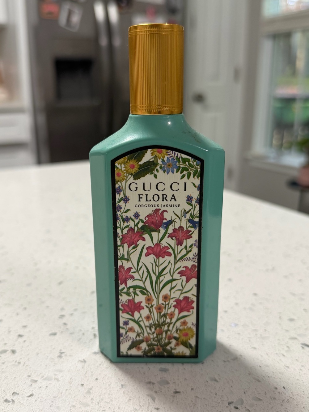 Gucci Flora Gorgeous Jasmine Aqua and Pink Decorative Bottle with Gold Cap
